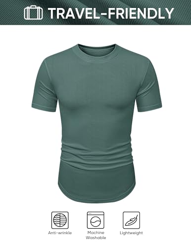 Image of JMIERR Mens Short Sleeve T Shirt Summer Muscle Slim Fitted Crewneck Longline Tees Shirts for Gym Workout