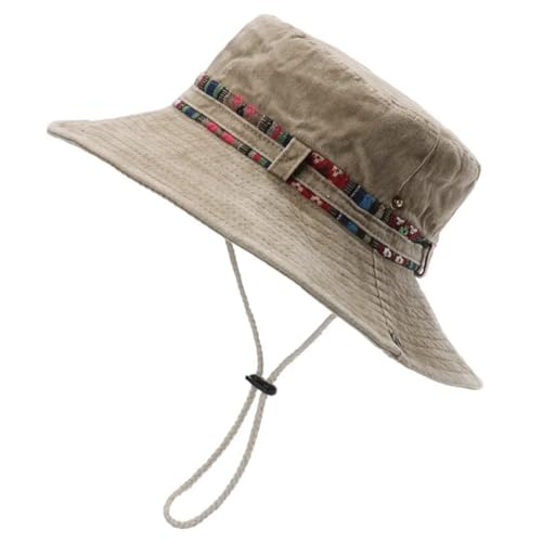JMONLPICY Fashion Cotton UV Protection Boonie Sun Hat for Women Men Fishing Hiking Bucket Hat Floral Ribbon Outdoor Beach Hat Khaki
