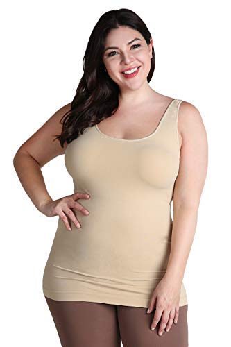 NIKIBIKI Women Seamless Premium Classic Tank Top, Made in U.S.A, Plus Size (Stone)