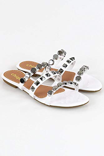 Sandália Chiquiteira Rasteira Cravinho Verniz Branco Mf 35