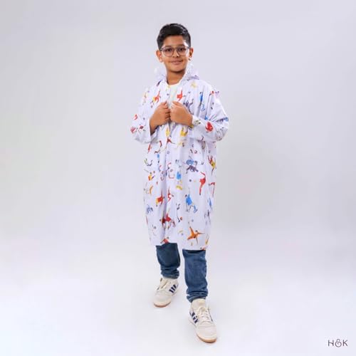 Image of Haus and Kinder Kids Raincoat with Hood - 1 Piece | Waterproof, Light Blue, Age 6-10, with Pockets