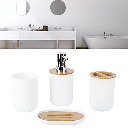 Juego de accesorios para baño de plástico, colección de 4 piezas de accesorios de baño que incluye soporte para cepillo de dientes, taza para cepillo de dientes, dispensador de jabón y Bandeja(blanco) Cover