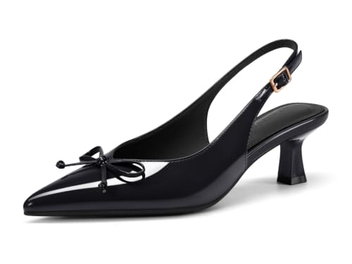 Image of Coutgo Womens Slingback Kitten Low Heels Dress Shoes Closed Pointed Toe Bow Tie Slip on Office Work Pumps