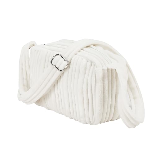 Velvet Quilted Tote Bag for Women Handbag with Adjustable Strap, Crossbody Bag Cute Purse Plushy Satchel Bag with Zipper