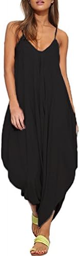 Auxo Women Jumper Harem Jumpsuit V Neck Summer Romper One Piece Jumpsuit Playsuit Black 5X-Large