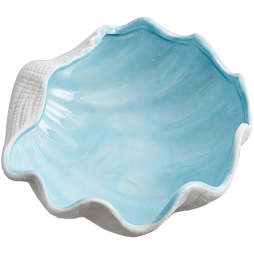 Disoza Bandeja grande de cerámica para joyas, soporte para anillos, 17 x 17,8 x 6 cm, cuenco de conchas marinas, bonita bandeja de almacenamiento de llaves, bandejas decorativas para decoración del