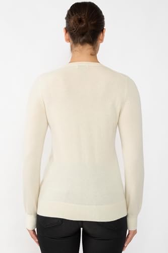 Image of JENNIE LIU Women's 100% Cashmere Button Front Long Sleeve Crewneck Cardigan Sweater