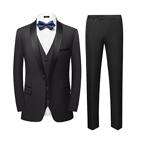Livezou Men's Formal Tuxedo 3 Piece Slim Fit, Vest Sets Trouser Coat Suit, Black, Large #TOP28