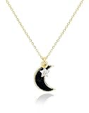 Collar de la Madre Delicada de la Luna de Perla para Mujeres Negros Onyx White Cuarzo Luna croscent y Colgante de Estrellas Joyas de Moda platadas para niñas Adolescentes s