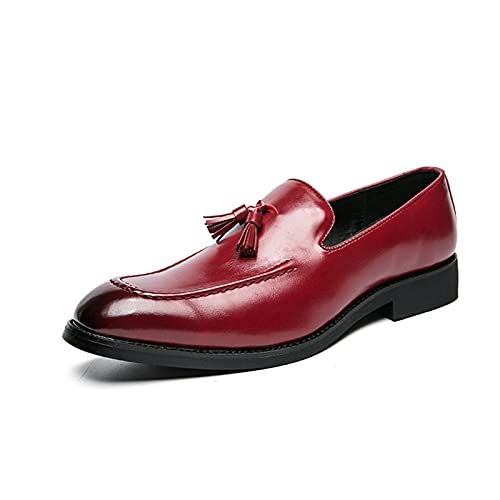 Easy to Put and Remove Smoking Loafer Shoes for Men Tassel Square Burnished Toe Loafer Shoes Vegan Leather Flat Heel Lightweight Flexible Resistant Casual Slip On for All Occasions (Color : Rojo, Si
