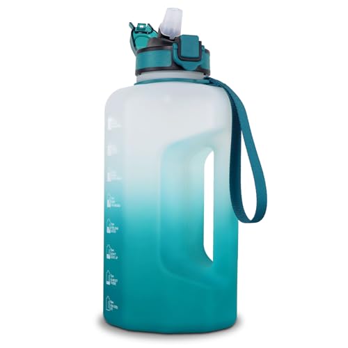 GEMFUL 2.2L Water Bottle with Straw Time Markings, BPA-Free Large Capacity Sports Bottle for Gym, Cycling Outdoor Activities (Cyan)