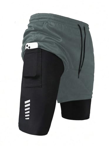 Men's 2 in 1 Athletic Gym Shorts Quick Dry Workout Running Shorts with Pocket