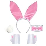 Spooktacular Creations Bunny Accessories Set with Bunny Ears Headband,Bow Tie,Bunny Tail and Arm Cuffs for Halloween Cosplay