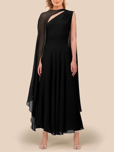 Lrady Women's Elegant Evening Gowns Crewneck One Shoulder Flowy Aline Wedding Guest Party Formal Maxi Dresses with Cape3