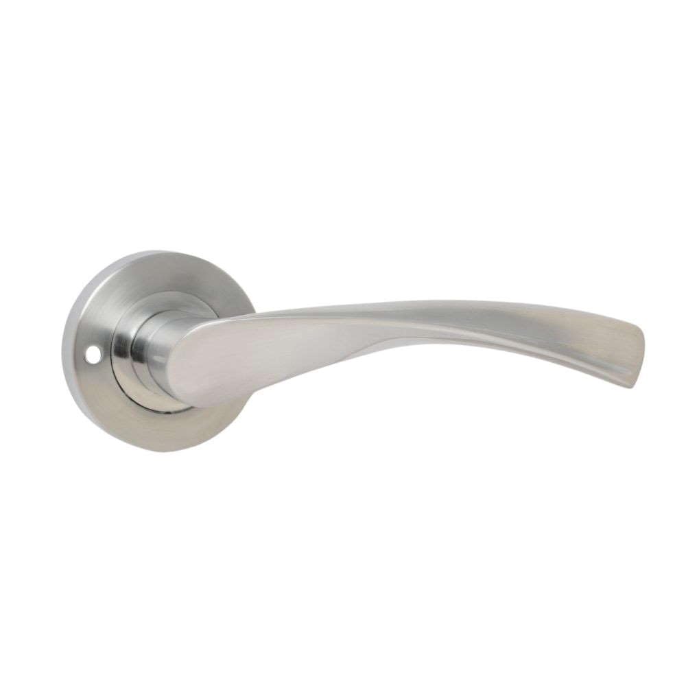VIBE Twirl Push Button Privacy Lever on Rose Door Handle in Satin or Polished Chrome (Satin Chrome)