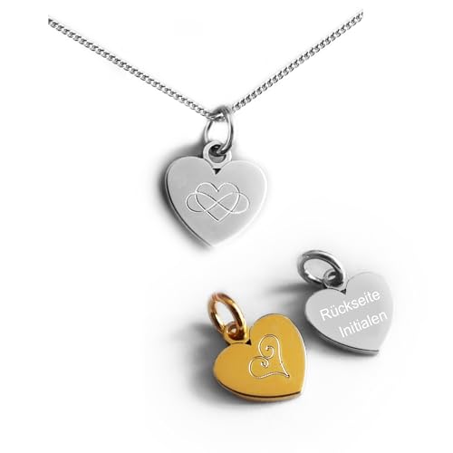LATIGGA Kleiner Anhänger mit Gravur, Herz, Unendlichzeichen und Ihre Initialen, 925 Silber oder vergoldet, Minimalistischer Schmuckanhänger für Frauen