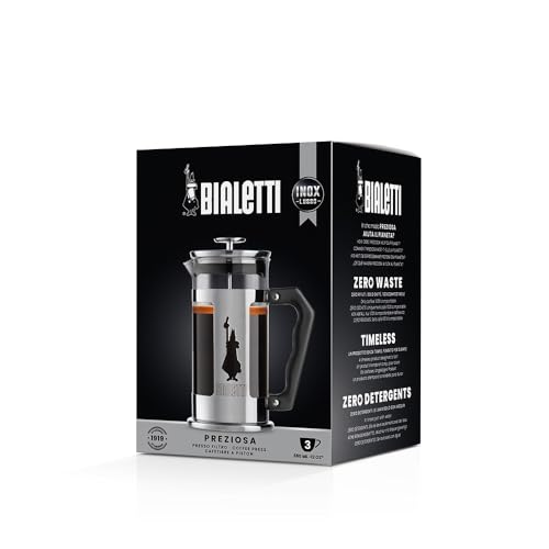 Foto von Bialetti Kaffeepresse Preziosa, French Press Filter für Kaffee oder Tee, Gehäuse aus Edelstahl und Behälter aus Borosilikatglas, spülmaschinenfest, 350 ml, für 3 Tassen