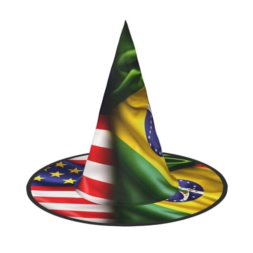 HDSKFNS Cappello da strega con stampa di bandiere americane e brasiliane, per feste e feste