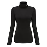 SSLR Thermal Shirts for Women Turtle Necks Long Sleeve Tops Fleece Lined Winter Slim Fitted Mock Neck Base Layer(Large, Black)