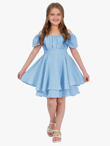 EXLURA Casual Short Cap Sleeve Girls Tie Back A Line Ruffle Hem Junior Teenage Kids Short Mini Dress Size 6-15 Years2