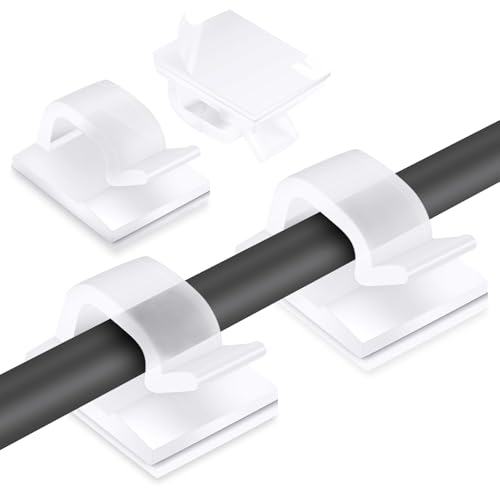 URAQT 70 Piezas Clip de Cable Autoadhesivo, Organizador de Cables, Transparente Organizador Cables Escritorio, Mini Grapas Cable Pared, Sujeta Cables para el Hogar, Oficina, Exterior, Jardín