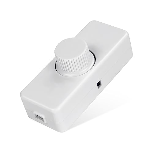VIPMOON Inline LED Dimmer Switch, Trailing Edge Dimmer Switches for 3-100W LED Halogen/Incandescent Light, Built-in Rotary On/Off Control (White)
