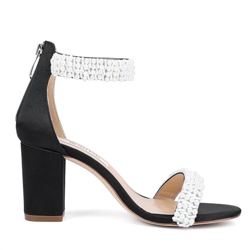 Image of Block Heel Wedding Sandals Pearl Heels Open Toe Wedding Shoes for Bride Bridal Shoes