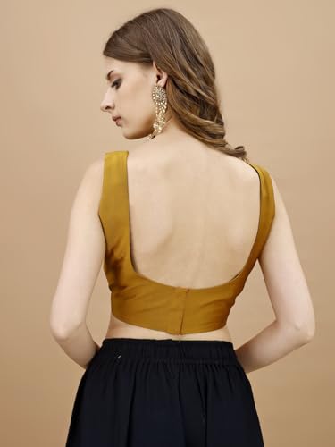 Image of Womanista Women's Taffeta Solid Sleeveless Readymade Saree Blouse for Women Stylish