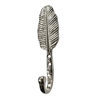 Fenzo Feather Wall Hook, Antique Decorative Vintage Style Handcrafted Wall Hooks for Living Room Bedroom Hallways Bathroom Entryway, Heavy Duty Aluminium Coat Hook (Silver)