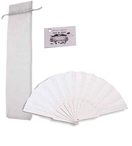 Pack de 110 Abanicos para Bodas, con Bolsas de Organza y Tarjetas Personalizadas, Detalles para Bodas, bautizos y comuniones.