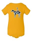 superhotapparel Silver Glitter Horse Cowgirl Renaissance Beyonce Baby Bodysuit (Gold, NB)