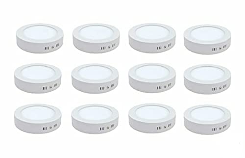 MVL 9 Watt LED Regular Size Round Surface Down Light | Celing Fixture Lamp (White, Pack of 12)