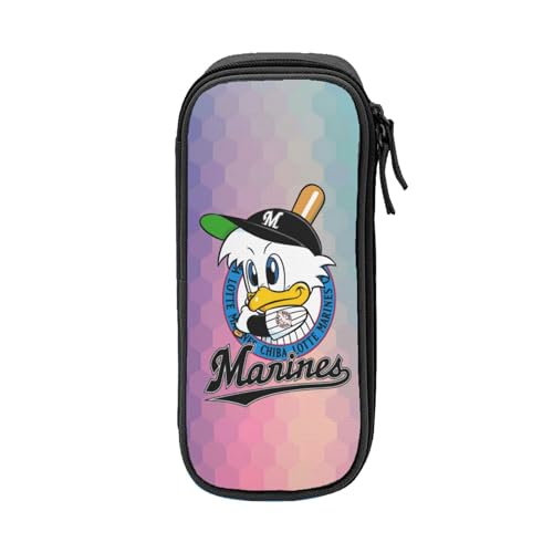 For 千葉ロッテマリーンズ ペンケース 筆箱 2層 文具ポーチ 大容量 おしゃれ 学生用 大人 通学 通勤 多機能 誕生日 Black