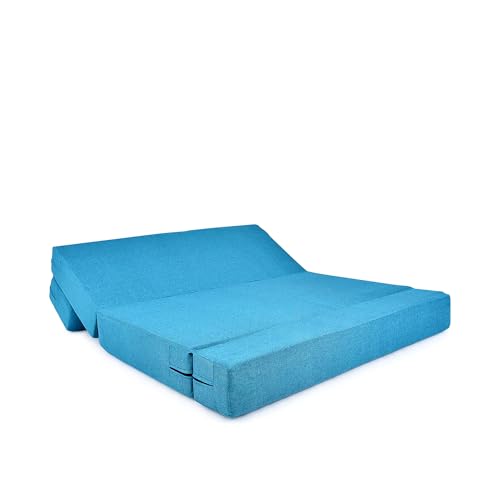 Image of Three Seater Sofa Cum Bed 5x6 Ft with Soft Foam Cushioning, Comfortable Foldable Sofa Bed for Living Room, Bedroom, Guest Room & Office(Turquoise Blue)