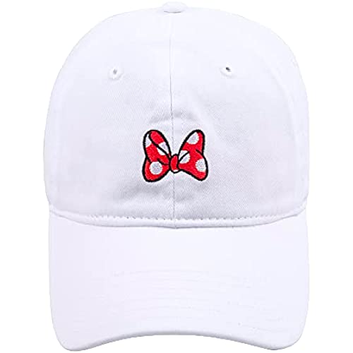 Concept One Disney Minnie Mouse Bow Cotton Adjustable Dad Hat, Baseball Cap with Curved Brim White