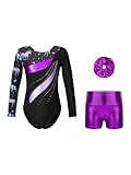 JEATHA Maillot Ballet Niña Leotardo Brillante De Danza Manga Larga + Pantalones Cortos Maillot Gimnasia Rítmica Disfraz Bailarina Competicion Pegaso oscuro D 13-14 años