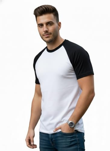 Image of Men's Raglan T-Shirt, Black with Grey Sleeves, Short Sleeve, Round Neck, Casual Wear