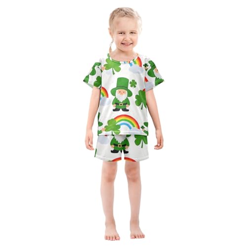 Summer Pajama Set Clover Rainbow Gnomes Pattern, Short Sleeve Sleepwear Nightwear3
