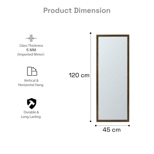 Image of Wakefit Decorative Rectangle Wall Mirror - 47 Inch | Metal Frame Wall Mirror for Living Room Bedroom Entryway Dressing Room Modern Home Decor & Gifting | Agbada Dark Brown - 18.1x47.6x2 Inch