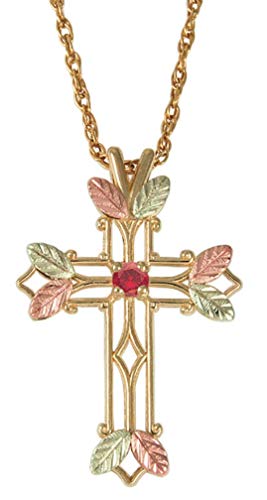 Collar con colgante de cruz puntiaguda de rubí, oro amarillo de 10 quilates, oro verde de 12 quilates y oro rosa negro colinas, 45,72 cm, piedra preciosa de metal, rubí