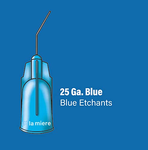 LA MIERE 200Pkg 25 Gauge Dental Pre Bent Dispensing Needle Etch Tips - Blunt Disposable Oral Irrigation Flow & Applicator Tips - (Blue)