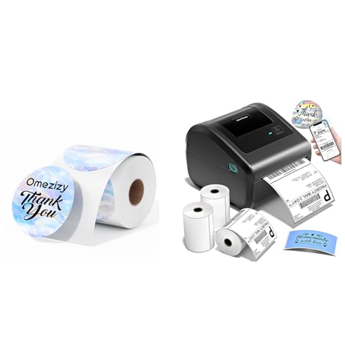 Image of Bluetooth Shipping Label Printer with 3 Roll Labels & 500PCS 2'' Round Thermal Sticker, D450BT Thermal Label Printer 4x6 for Small Business, Shipping Packages, Office, Home