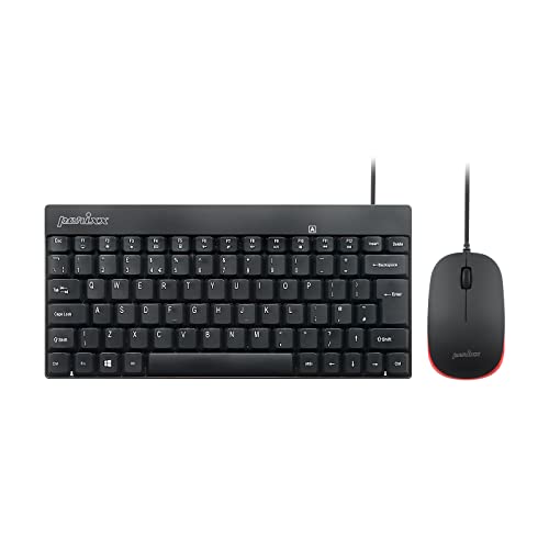 Perixx PERIDUO-212 Wired Mini Keyboard and Mouse Combo with 12 Multimedia Keys, Black, UK Layout