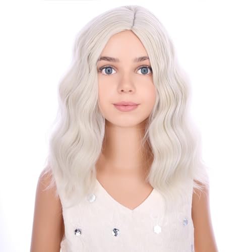 Platinum Blonde Wig Kids Child Short Curly Wavy Blonde Wig Girls Platinum Bob Wig Sythetic Wig with Wig Cap