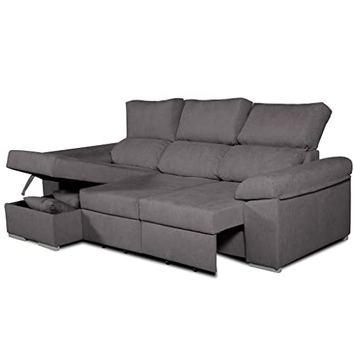 Tanuk Sofá Cama Chaiselongue Gris Marengo DARG Izquierda 3 Plaza. 235x148 CM. Tejido con Sistema ACUALINE. Asientos Extensibles y Arcón (Envío y Subida a Domicilio Incluidos)
