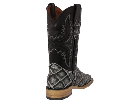 Texas Legacy Mens Gray Western Boots Pirarucu Fish Print Leather Square Toe3