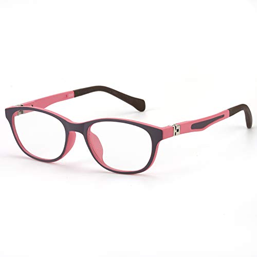 SODQW Kids Blue Light Blocking Glasses, Computer Gaming TV Phone Glasses for Boys Girls Age 3-12, Anti Eyestrain & UV Protection (Grey and Pink Frame/Blue Light Glasses)