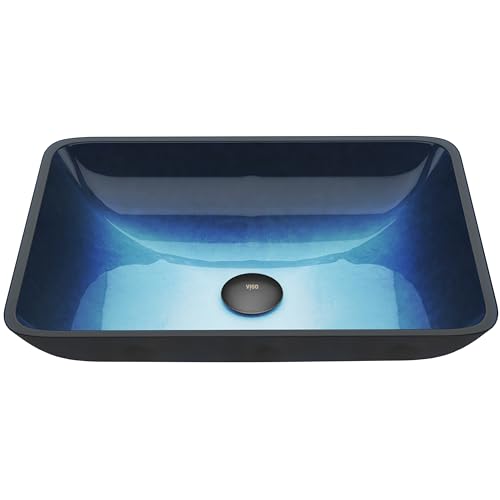 VIGO Donatello 18'L x 13'W x 4'H Over the Counter Glass Rectangular Vessel Bathroom Sink in Turquoise Blue -VG07068