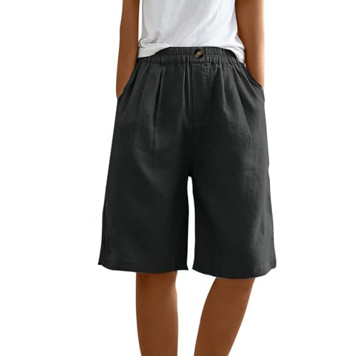 Plus Size Women's Cotton Linen Bermuda Shorts with Pockets