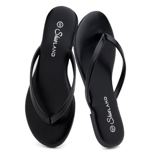 Shoe Land Flip Flops for Women – Memory Foam Flat Sandals with Vegan Leather | Lightweight Summer Slides for Beach, Travel & Everyday Wear | Non-Slip Comfort Sandals